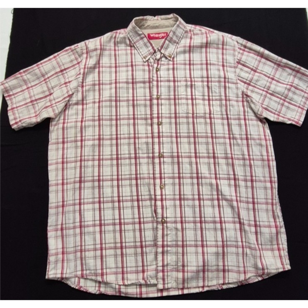 Wrangler men's Red Plaid short sleeve button up shirt XL pocket 100% Cotton